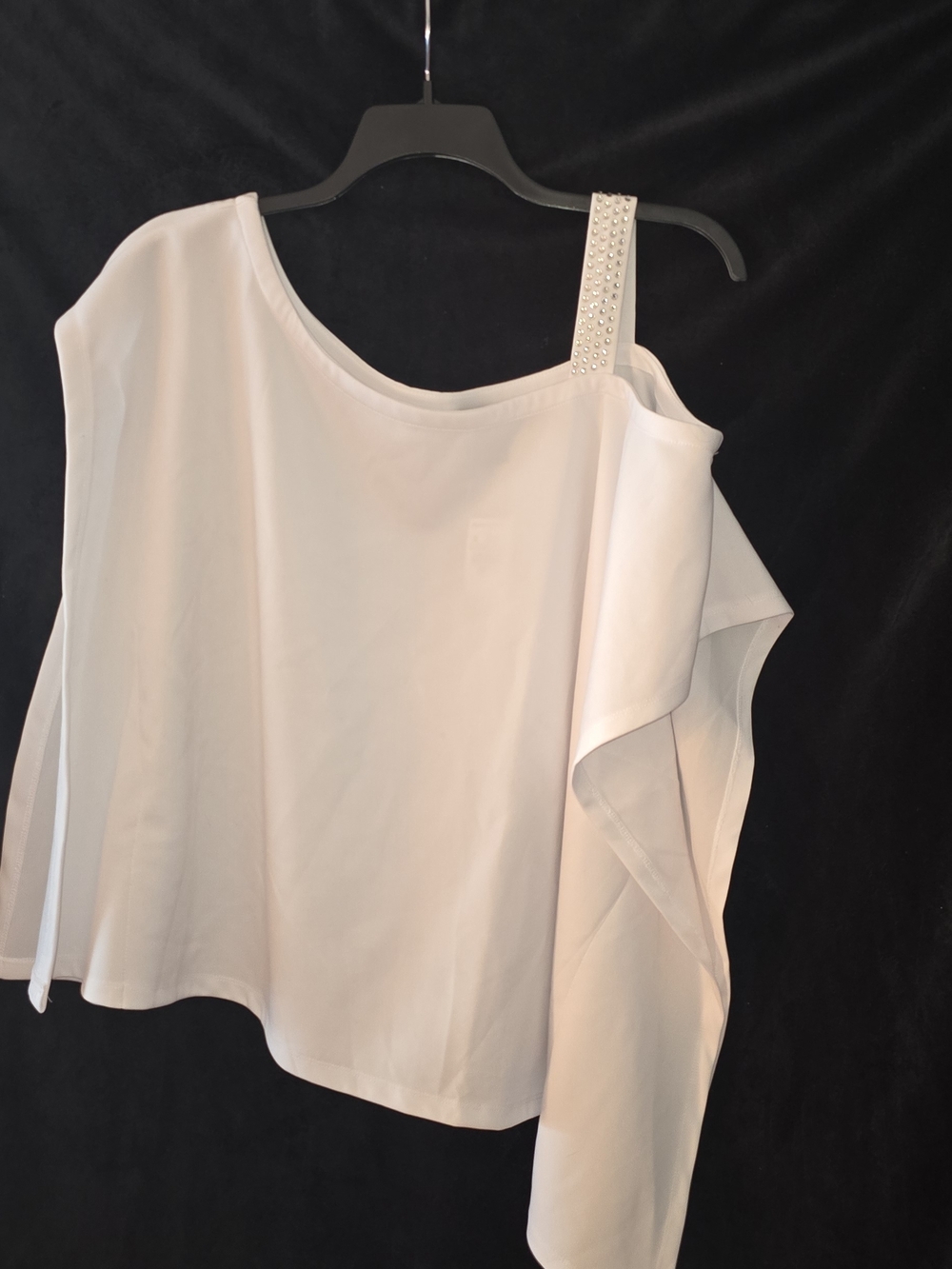 Ashley Stewart Cream One-Shoulder Stud-Trim Blouse